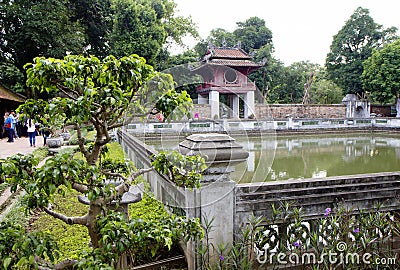 Hanoi, Vietnam Temple of literature. Lotus pond. Stock Photo