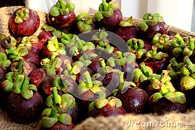 Vietnamese tropical fruits fresh Mangosteens Stock Photo