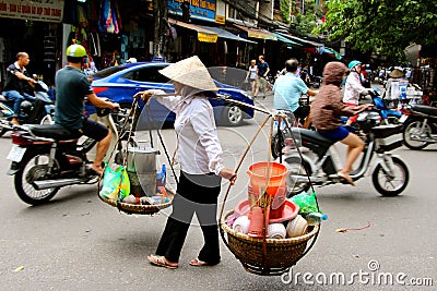 Vietnamese women street vendors Hanoi Editorial Stock Photo