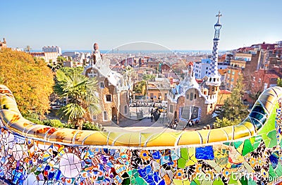 Vieuw over the city of Barcelona from the Park Guell Stock Photo