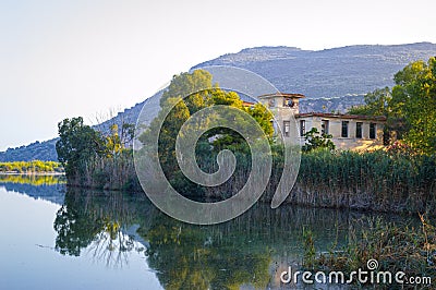 Abandoned hotel at Kaiafas lake, western peloponnese - Greece. Stock Photo