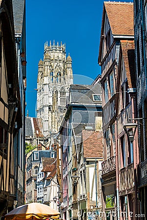 View of the Abbey of Saint-Ouen from a street in the old town of Rouen, France Stock Photo