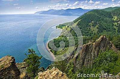 View above big beautiful lake, Baikal lake, Russia Stock Photo