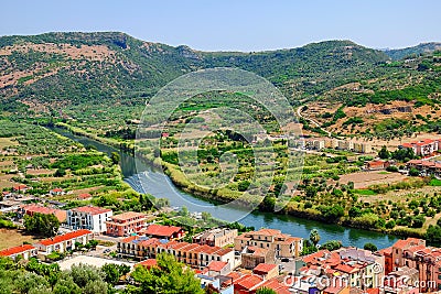 View from above on Bosa and river Temo in Sardinia, Italy. Editorial Stock Photo