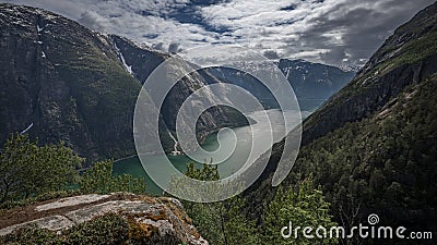 View into the fjord Eidfjord in Norway Stock Photo