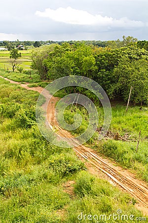 View above the gravel roadbed Stock Photo