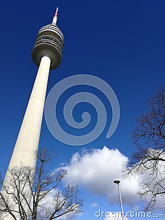 View from above at the Olympia tower at the Olympiapark, city of Munich, Germany Editorial Stock Photo