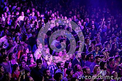 A view from above of people clapping in a concert at Razzmatazz discotheque Editorial Stock Photo