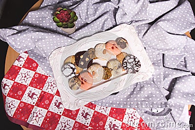 Top view of a plate with cookies on a table Stock Photo