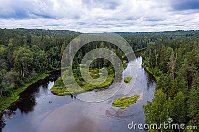 View from above on the river Gauja, which winds through mixed tree forests, Gauja National Park, Latvia Stock Photo