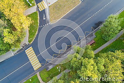 View from above on the road and road markings. Stock Photo