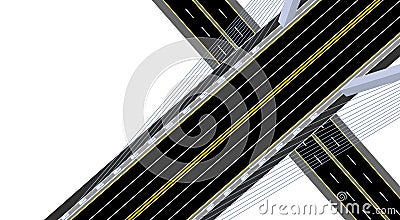 View from above. Suspended road bridge with highway and road. illustration Vector Illustration