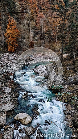 Lammerklamm Scheffau Austria view on the mountainriver with autumn forest in background Stock Photo