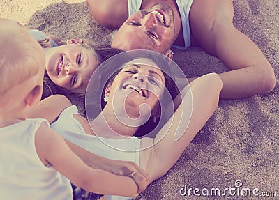 View from above on young parents with children Stock Photo