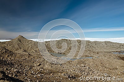 View across a moraine towards the greenlandic ice cap, Point 660, Kangerlussuaq, Greenland Stock Photo