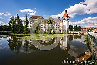 View across the pond to Blatna Castle Stock Photo