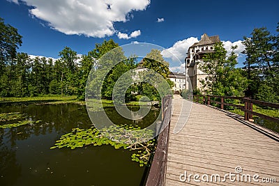 View across the pond to Blatna Castle Stock Photo