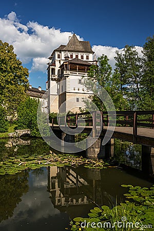 View across the pond to Blatna Castle Stock Photo