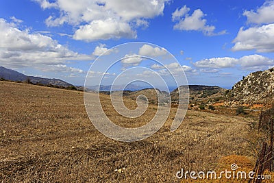 Cretan mountain cornfield Stock Photo