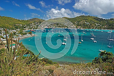 View of Admiralty Bay from Hamilton Fort on Bequia Stock Photo