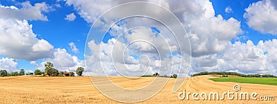 View of agricultural fields under sky with clouds, in the historical province Gascony, the region of Occitanie of southwestern Fra Stock Photo