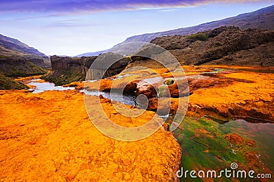 View of Agrio river near Salto del Agrio waterfall Stock Photo