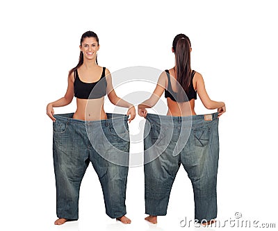 View Ahead And Behind Thin Girl With Big Pants Royalty Free Stock Photo ...