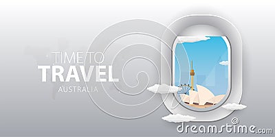 View from airplane. Flight window. Australia. Flat web vector banner. Vector Illustration