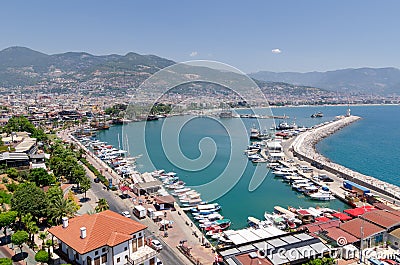 View of Alanya harbour in Antalya;Turkey Editorial Stock Photo