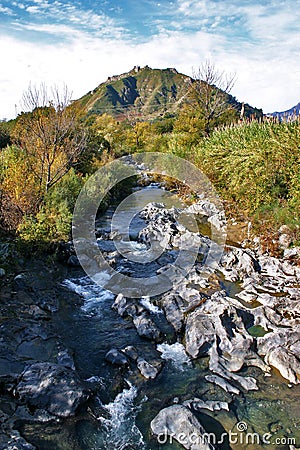 View of the Alcantara river in Sicily Stock Photo