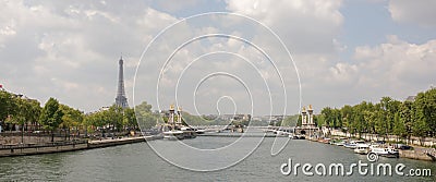 View of the Alexander lll Bridge . By the embankments are movin Editorial Stock Photo