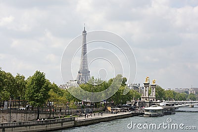 View of the Alexander lll Bridge . By the embankments are movin Editorial Stock Photo