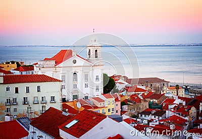 View of Alfama at sunset, Lisbon, Portugal Stock Photo