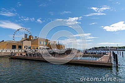 View of the Allas Sea Pool and Finnish Sauna in the harbor of downtown Helsinki Editorial Stock Photo