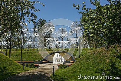 View of the alley of heroes of the Russian fleet in the park Island of Forts in Kronstadt Editorial Stock Photo