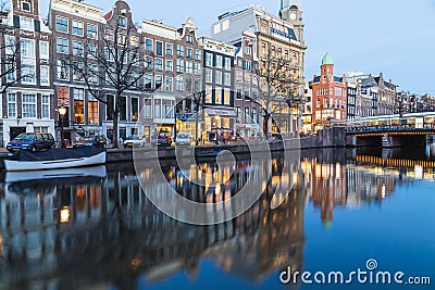 View along the Amsterdam Canals at twilight Editorial Stock Photo