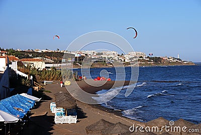 View along the beach, Mijas Costa. Editorial Stock Photo