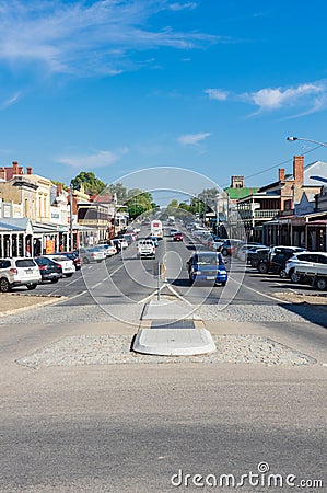 View along historic Ford Street in the goldrush town of Beechworth. Editorial Stock Photo