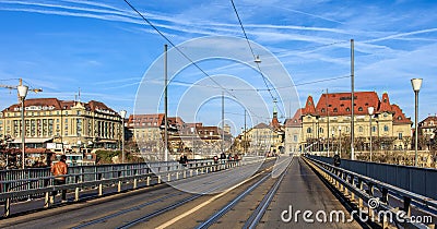 View along the Kirchenfeldbrucke bridge in Bern, Switzerland Editorial Stock Photo