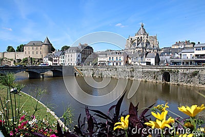 View along the river at Mayenne Editorial Stock Photo