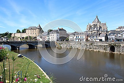 View along the river at Mayenne Editorial Stock Photo