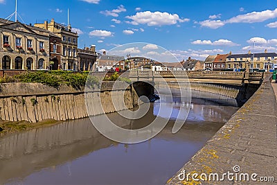 A view along the River Nene in Wisbech, Cambridgeshire Stock Photo