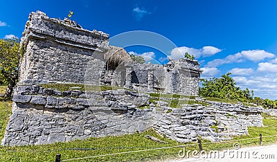 A view along the side of palace ruins at the Mayan settlement of Tulum, Mexico Editorial Stock Photo