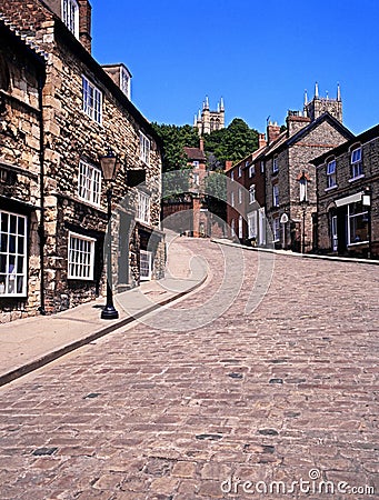 View along Steep Hill, Lincoln. Stock Photo