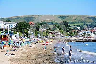 View along Swanage beach. Editorial Stock Photo