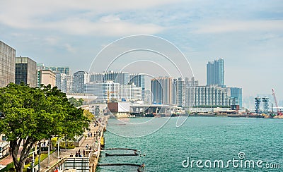 View along the Tsim Sha Tsui Promenade in Hong Kong Stock Photo
