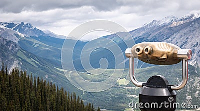 View on alpine valley with tower viewer in foreground Stock Photo