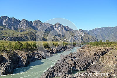 Beautiful view of the Altai Mountains and Katun river Stock Photo