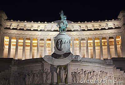 View of Altar of the Fatherland at night Stock Photo