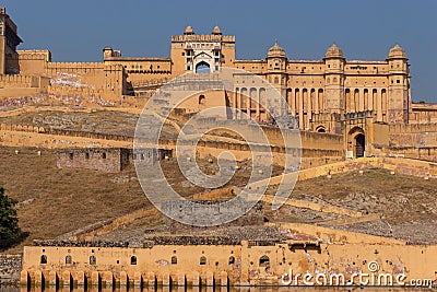 View of Amber Fort and Palace build by Rajput King Sawai Mansingh in 1592, Jaipur Stock Photo